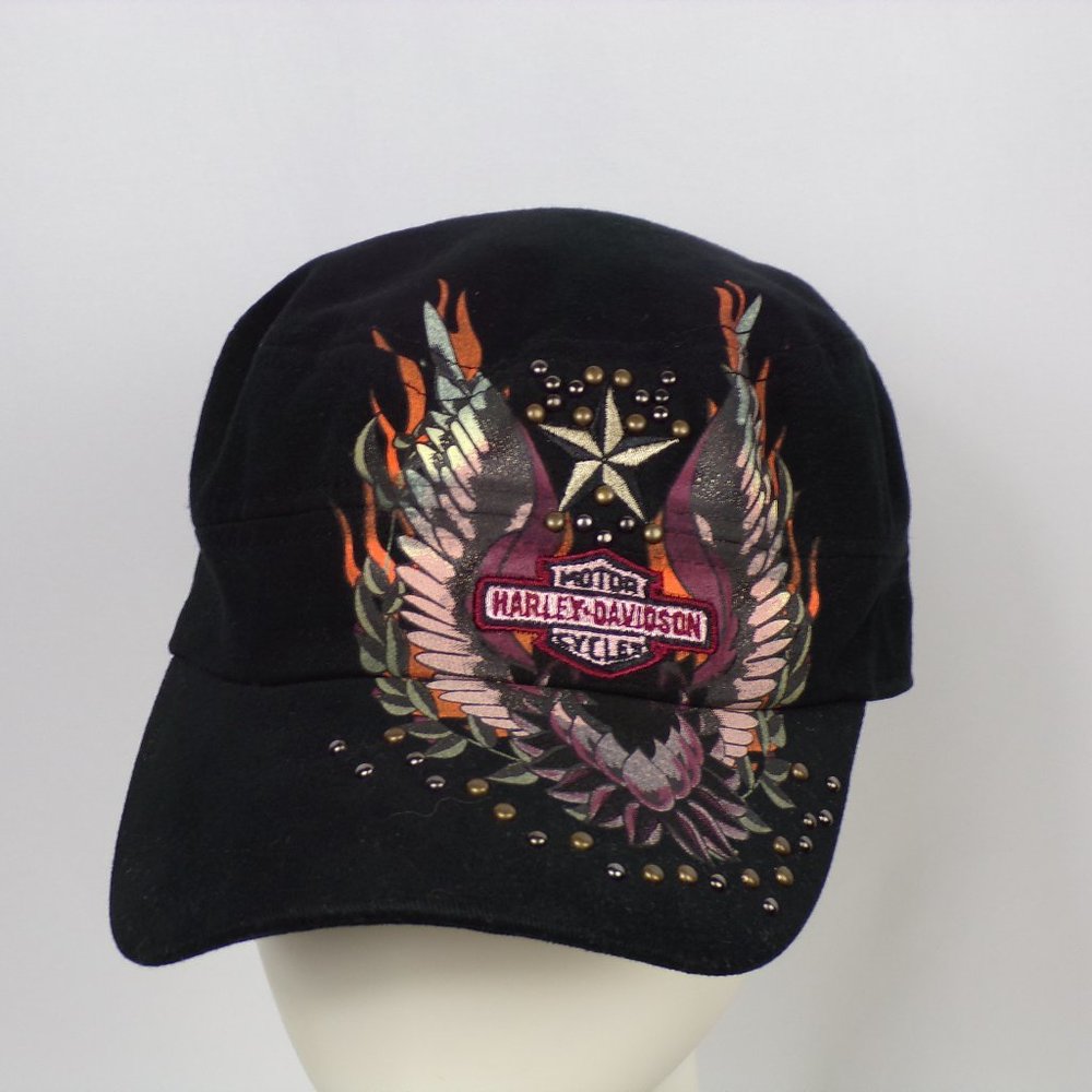 Harley Davidson Women’s Black Studded embroidered Pink Purple Wings Small